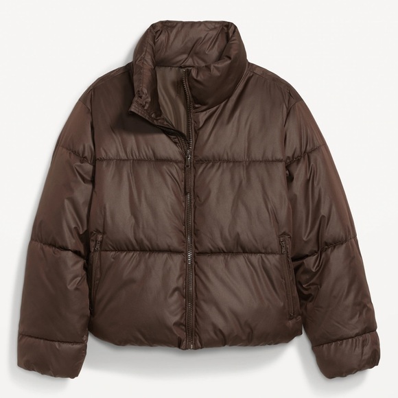 NWT OLD NAVY Mock-Neck Faux-Leather Puffer Jacket  Color: Cleveland Browns - Picture 1 of 6
